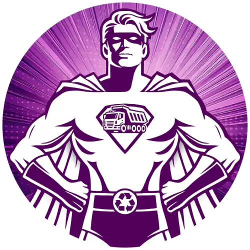 The Junk Heroes superhero mascot — your local North Shore junk removal heroes